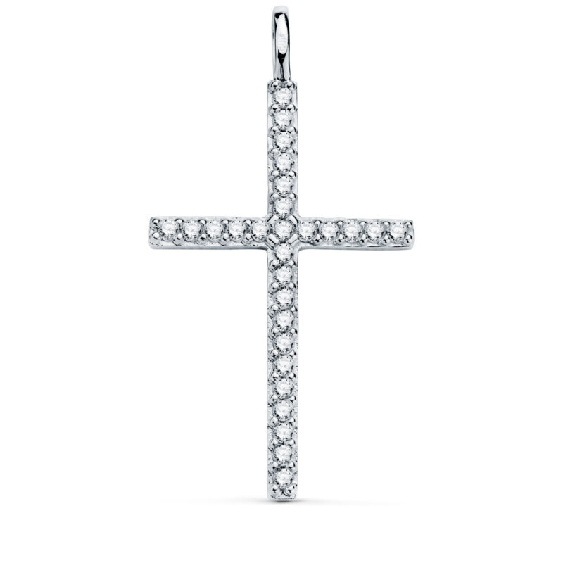 Cruz de oro blanco con circonita blancas