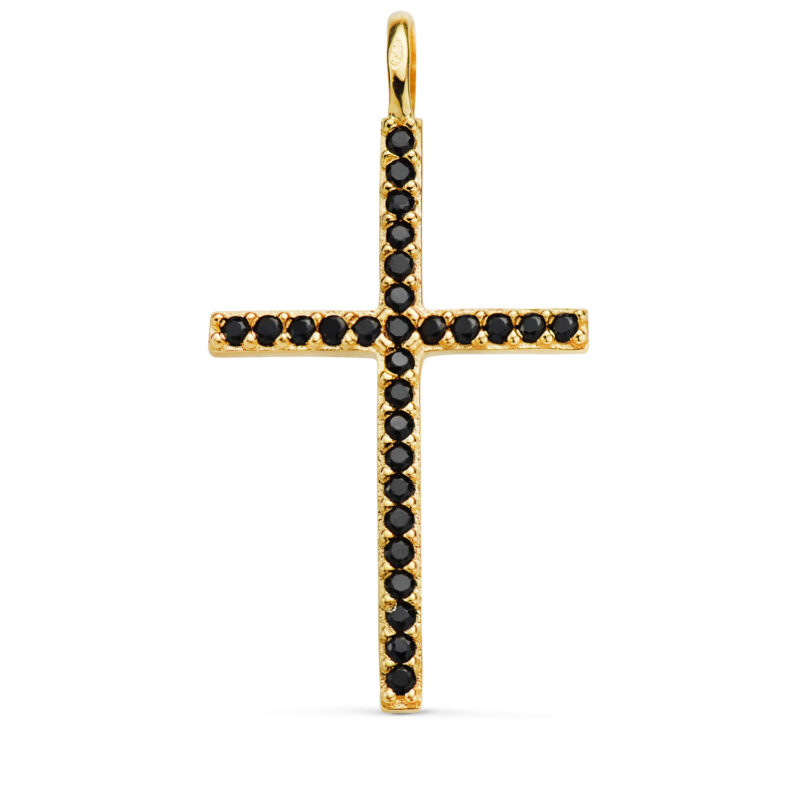 Cruz de oro amarillo con circonita negras