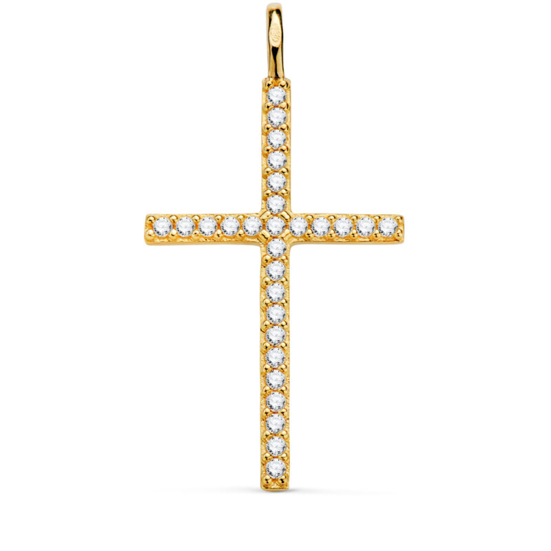 Cruz de oro amarillo con circonita blancas