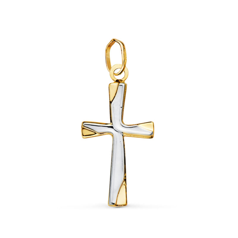 Cruz de oro bicolor lisa en brillo hueca
