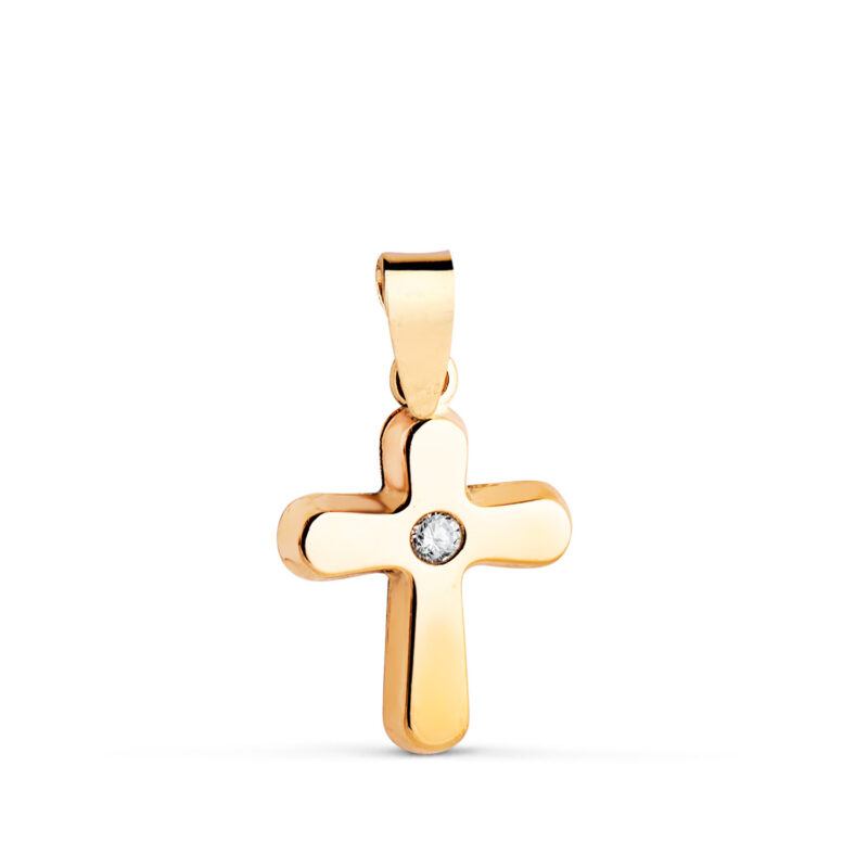 Cruz de oro amarillo lisa en brillo con circonita