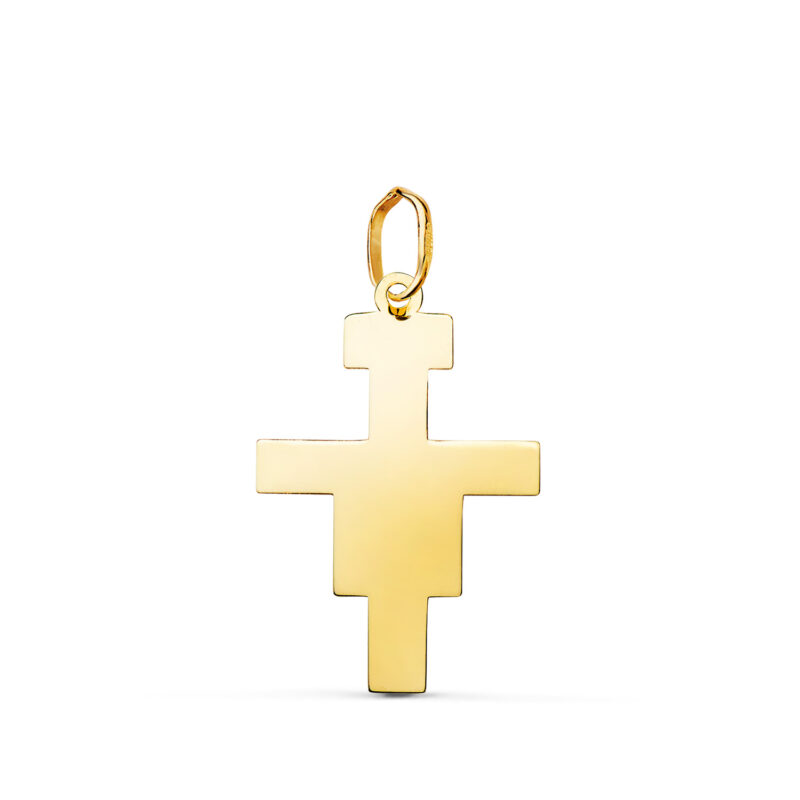 Colgante oro amarillo cruz de san damian en brillo