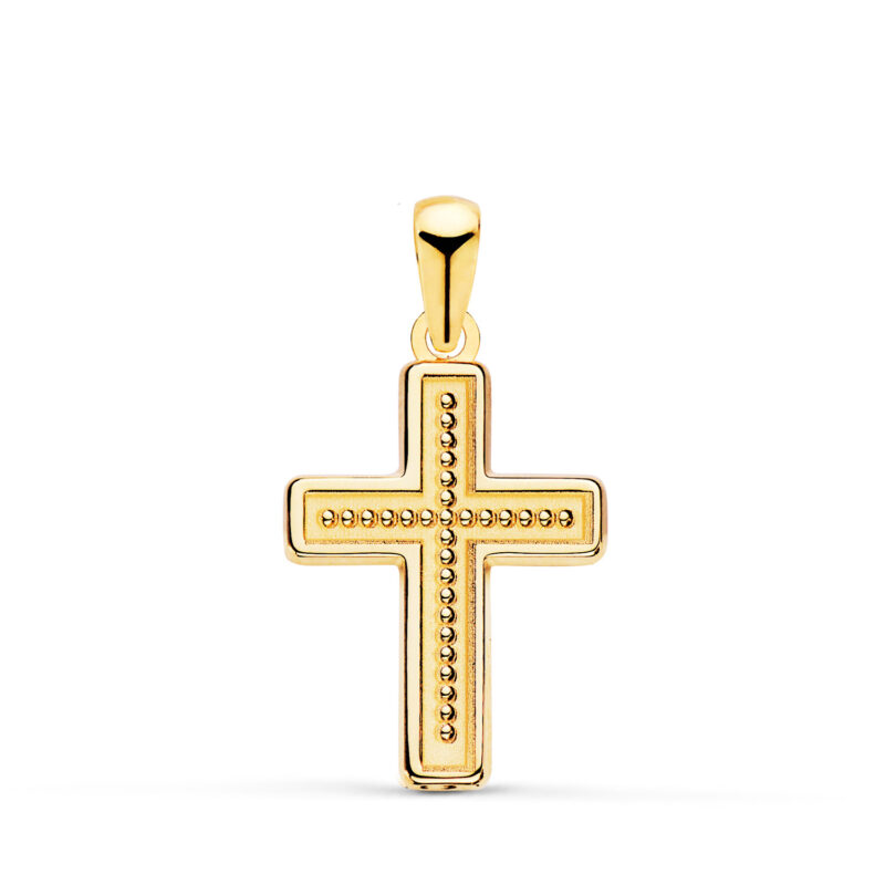 Cruz de oro amarillo con interior de bolitas
