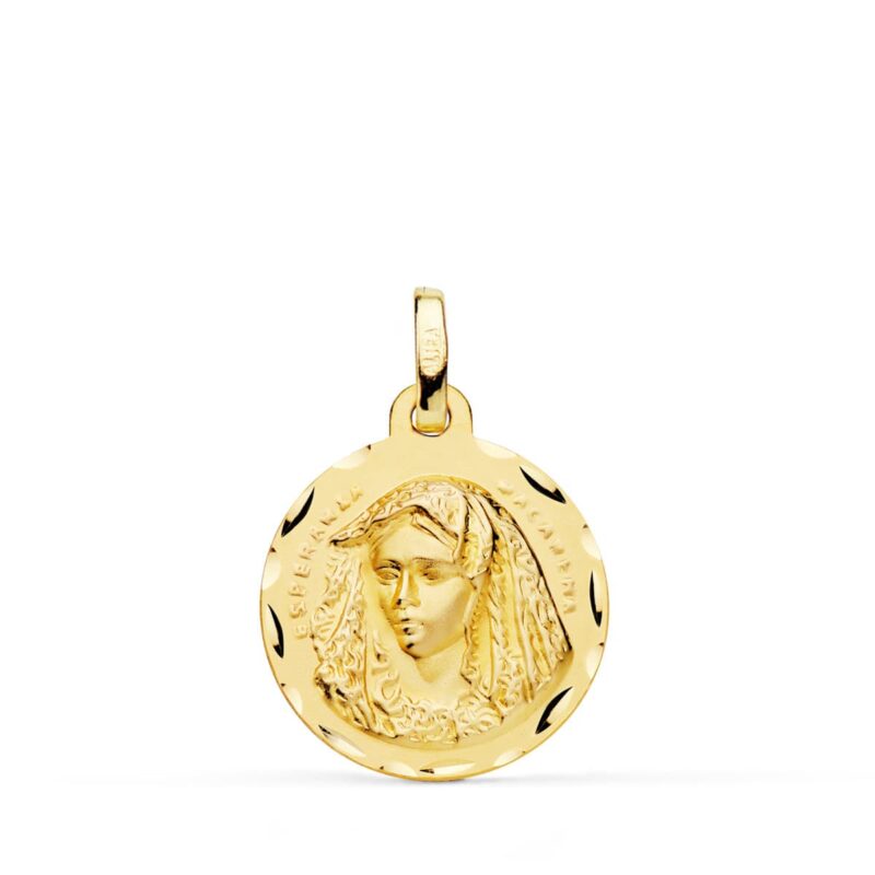 Medalla de oro amarillo Virgen macarena tallada