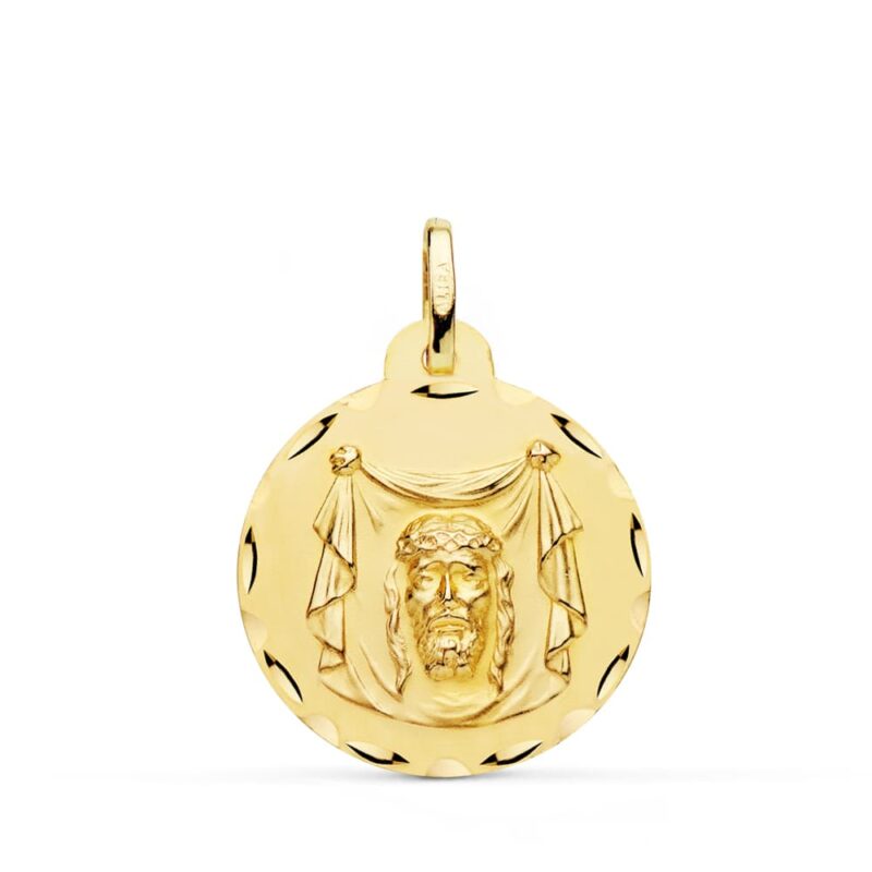 Medalla de oro amarillo Santa faz tallada