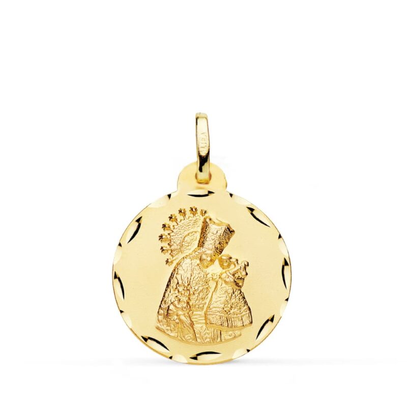 Medalla de oro amarillo Virgen de los Desamparados tallada