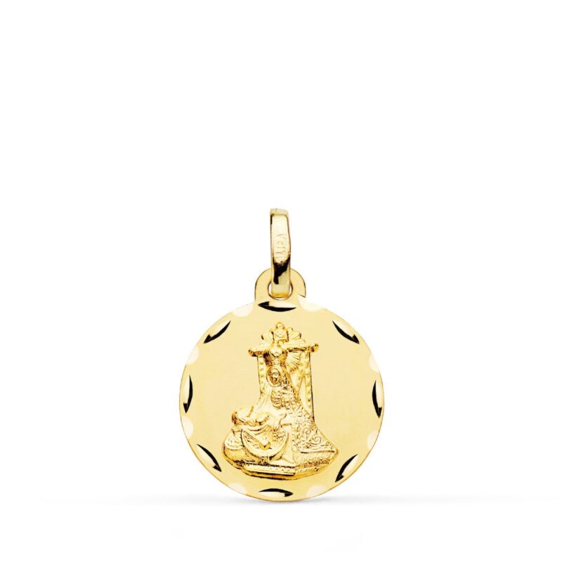 Medalla de oro amarillo virgen de las angustias tallada