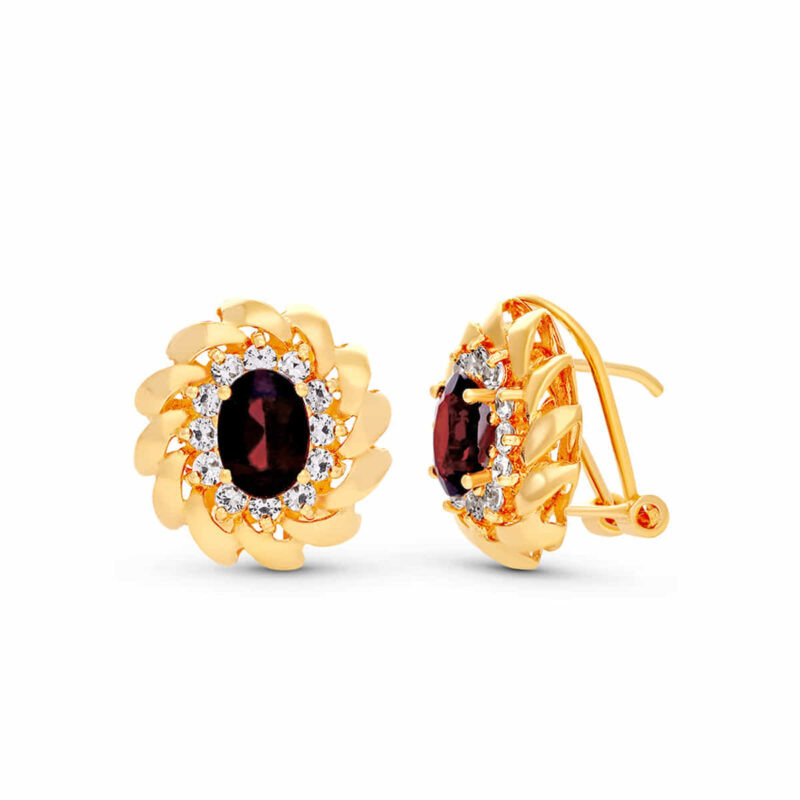 Pendientes de oro amarillo piedra granate y circonitas