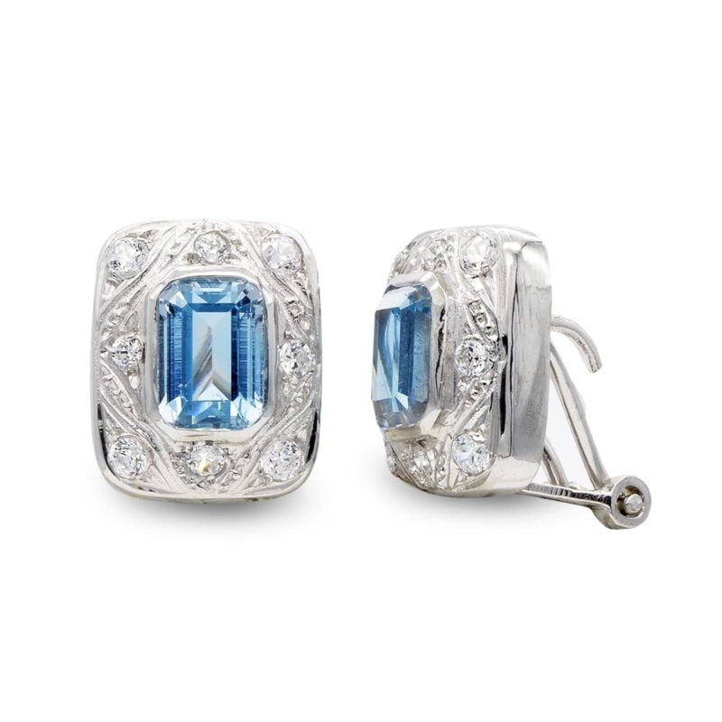 Pendientes agua marina y circonitas oro blanco
