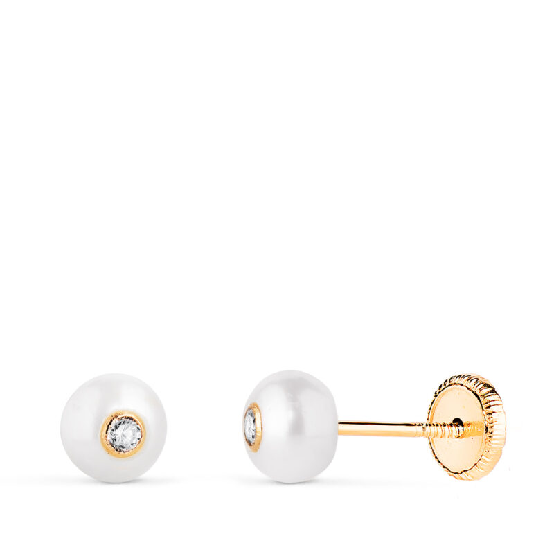 Pendientes de oro amarillo perlas con circonita en bocel