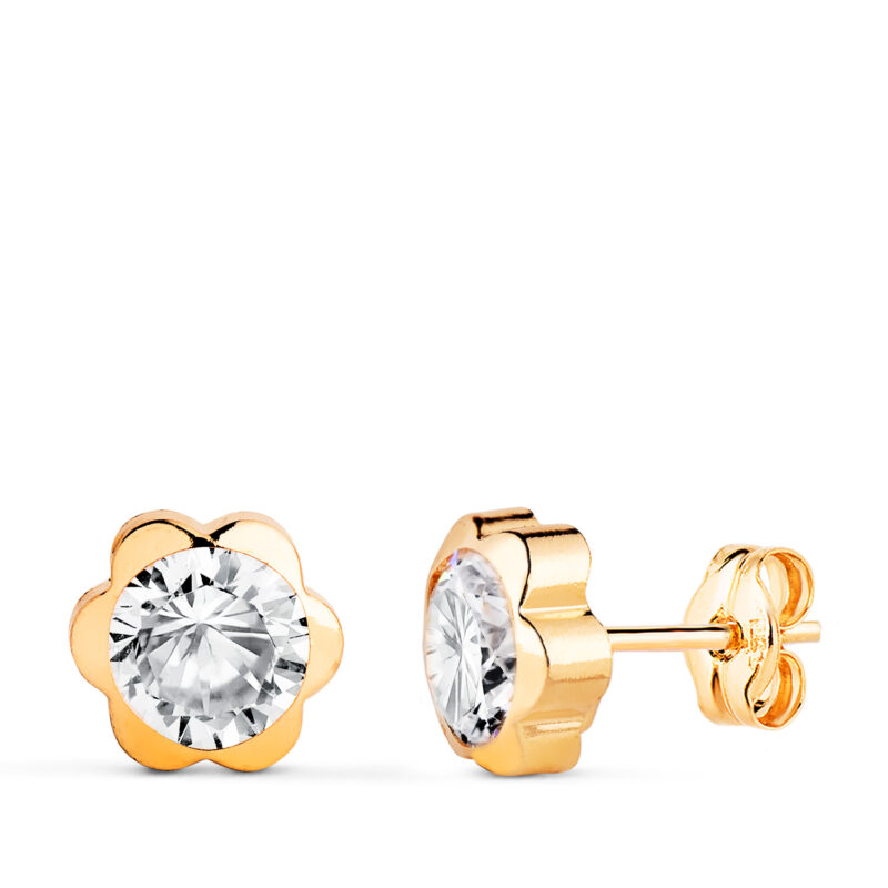 Pendientes de oro chaton margarita con circonita