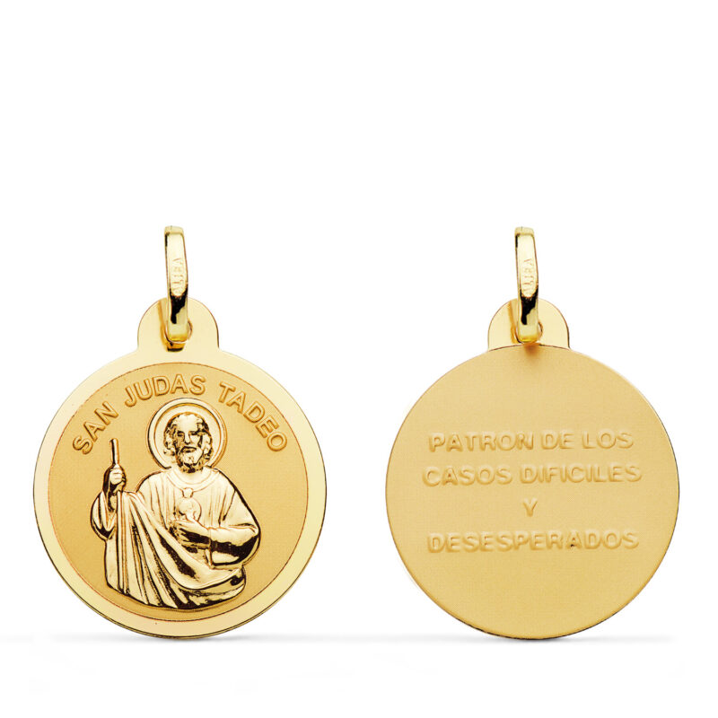 Medalla de oro amarillo San Judas Tadeo mate y brillo. medida: