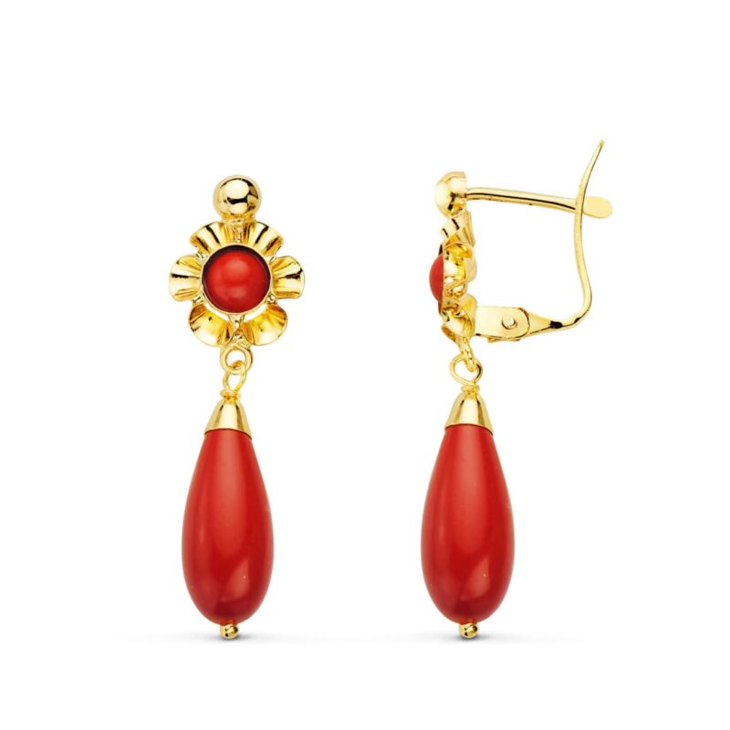 Pendientes cubanas de oro amarillo con lágrimas de color