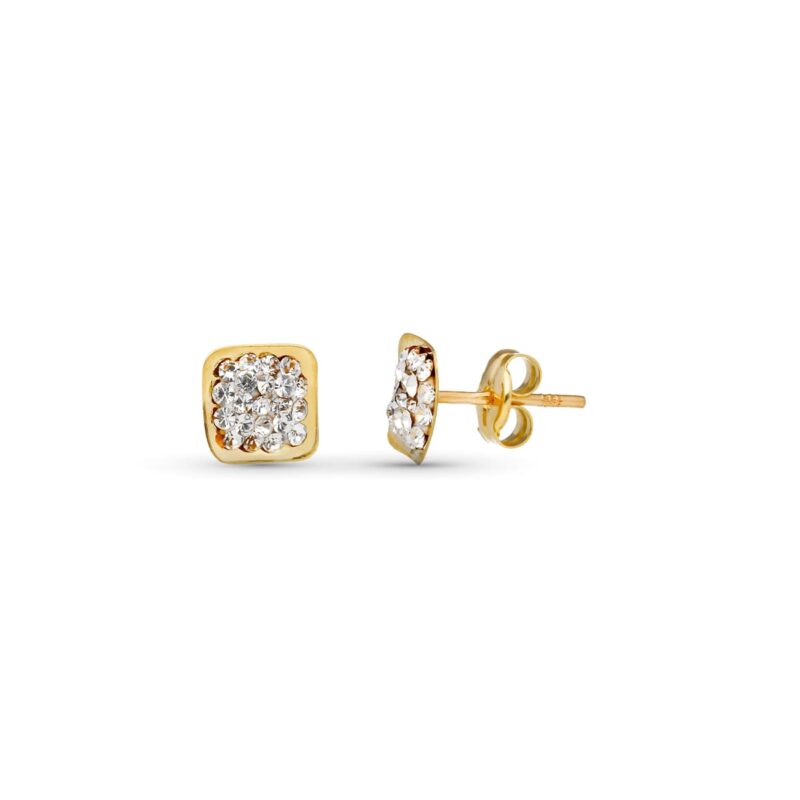 Pendientes de oro amarillo cuadrados con circonitas con cierre presión