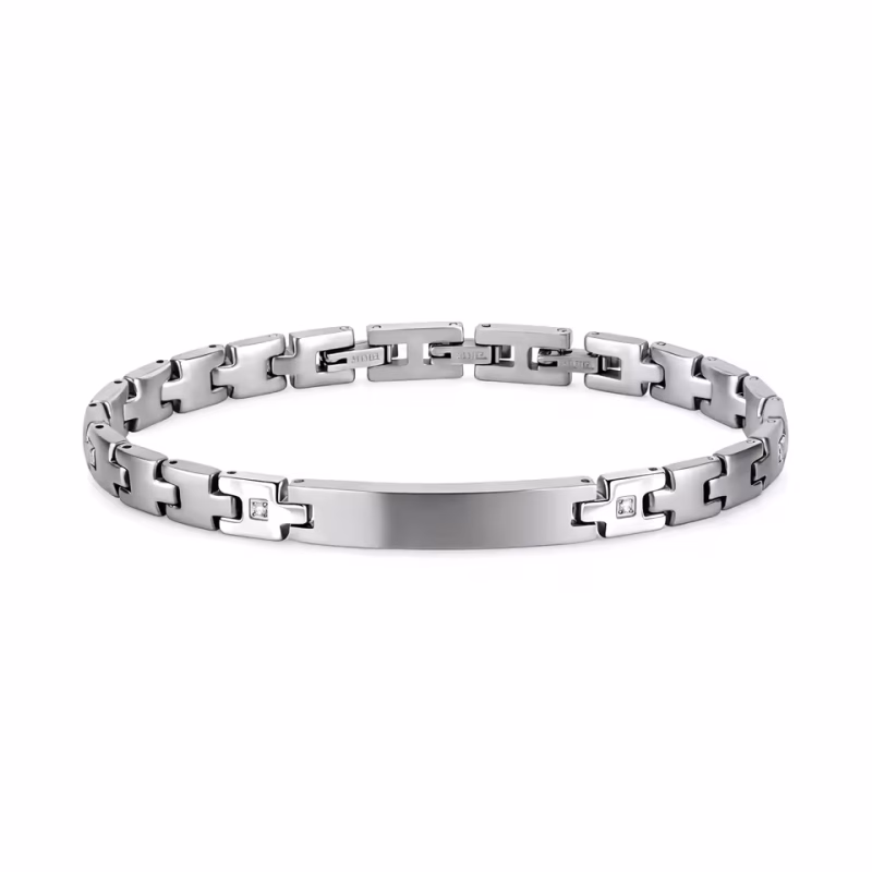 Pulsera de eslabones de acero con dos circonitas