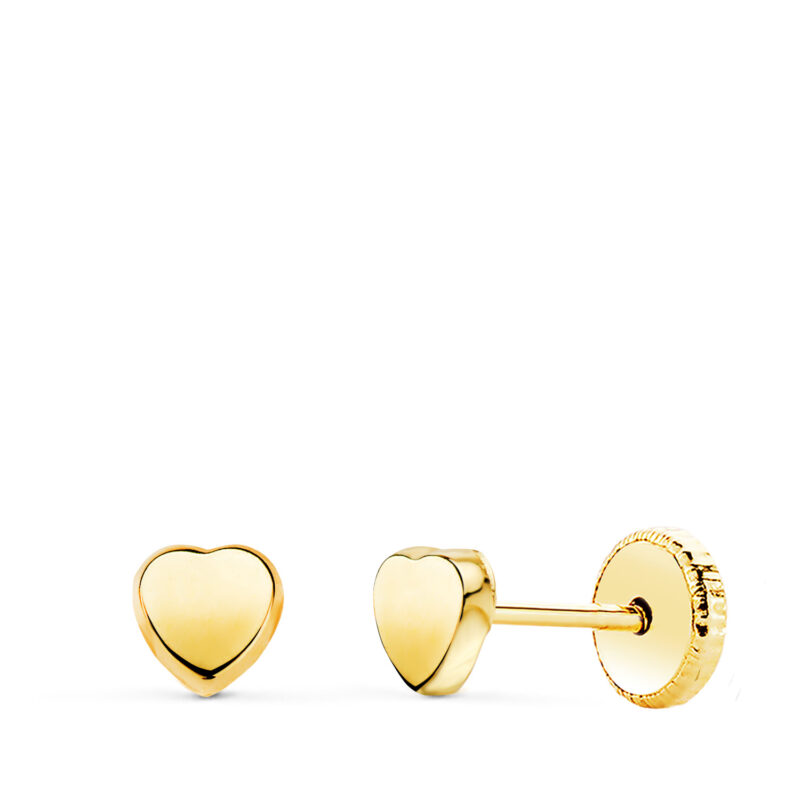 Pendientes de oro amarillo corazón liso en brillo 4 × 4 mm