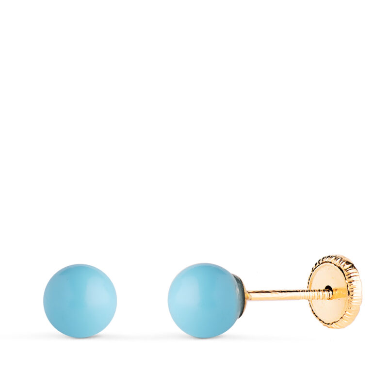 Pendientes de oro amarillo turquesa con casquilla