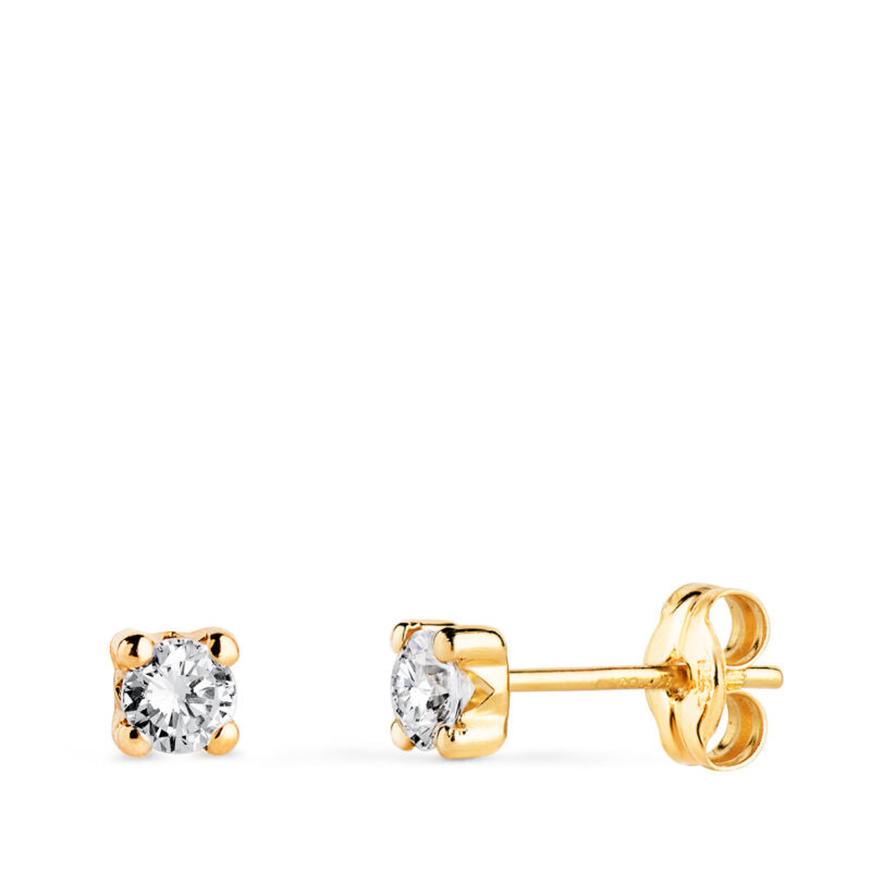 Pendientes de oro amarillo circonita 3 mm con 4 garras