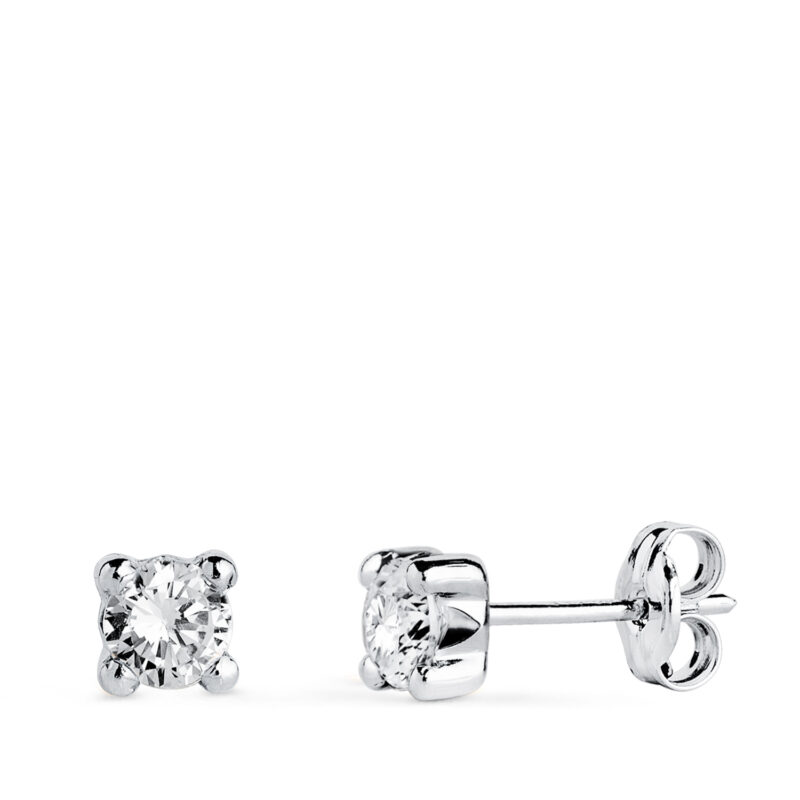 Pendientes de oro blanco circonita 4 mm con 4 garras