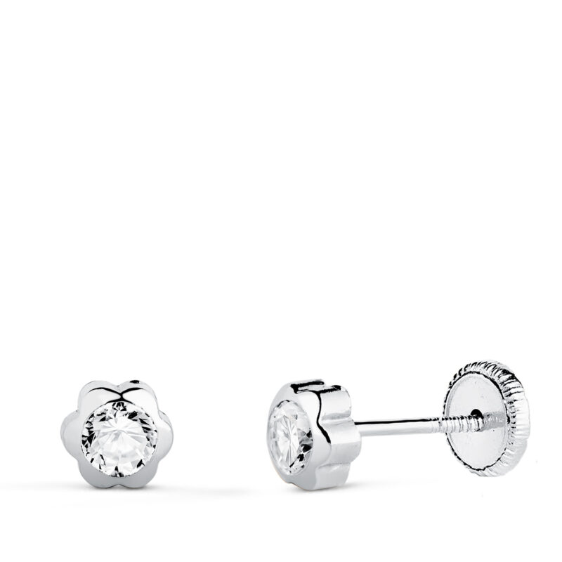 Pendientes de oro blanco chaton margarita con circonita