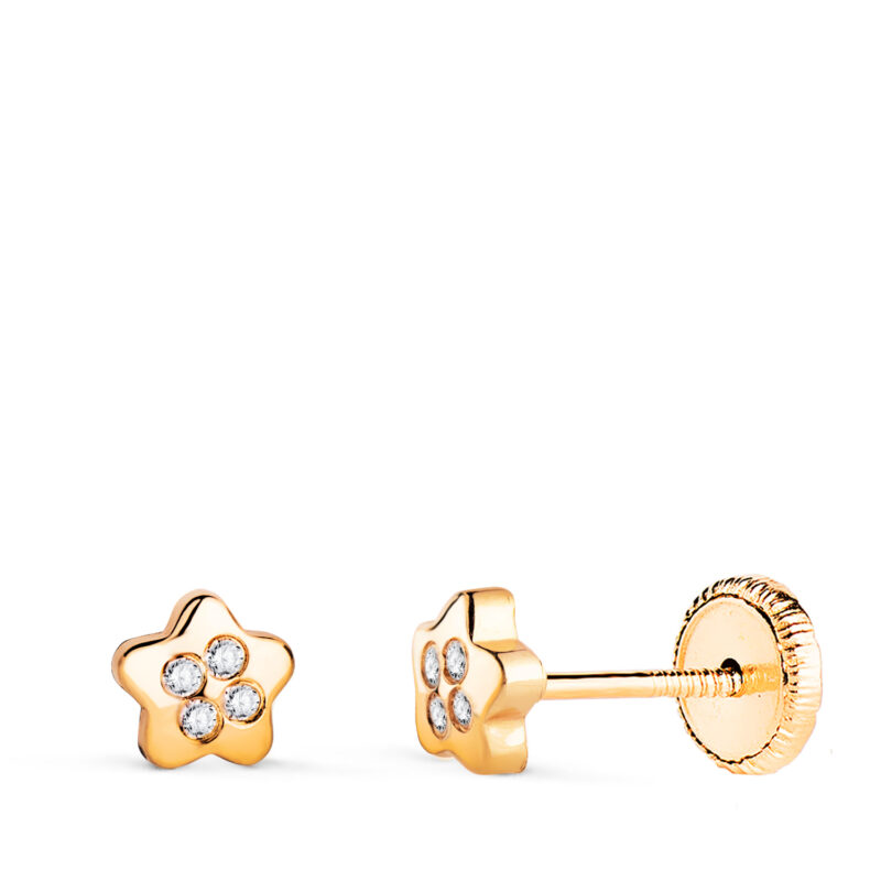 Pendientes de oro amarillo estrella con circonitas