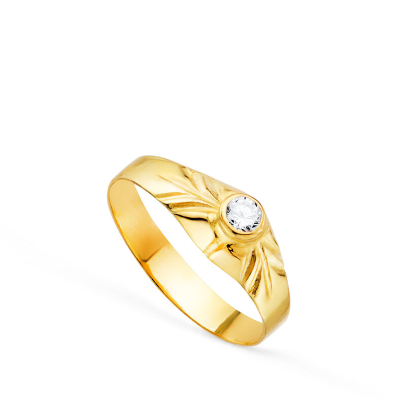 Solitario de oro amarillo pequeño bebé o meñique circonita redonda 2,5 mm