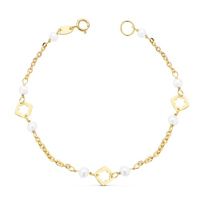 Pulsera niña perla oro amarillo 3.5 mm 15.5 cm