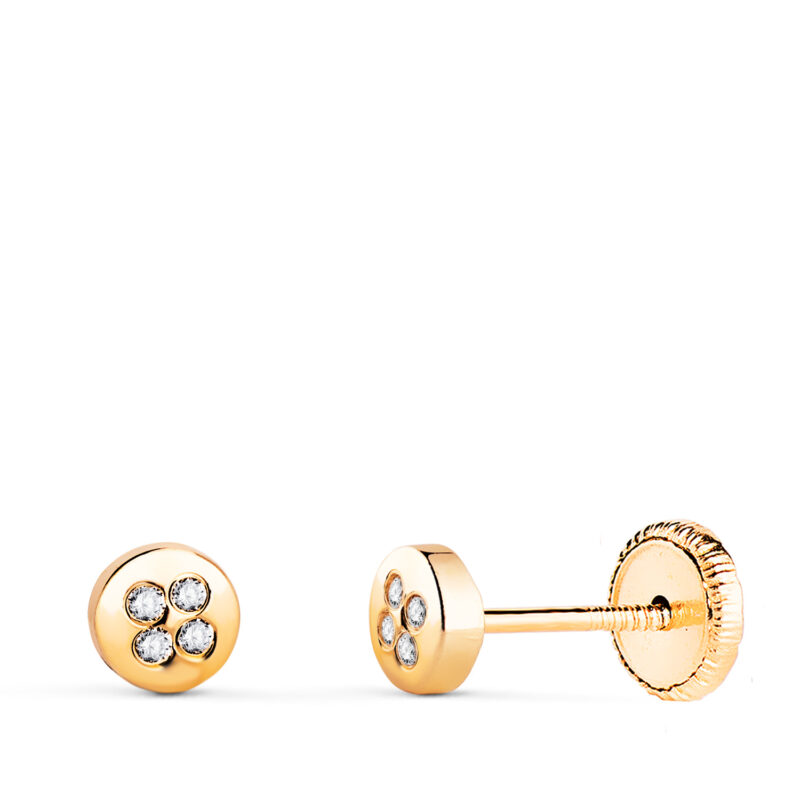 Pendientes de oro amarillo redondos con circonitas
