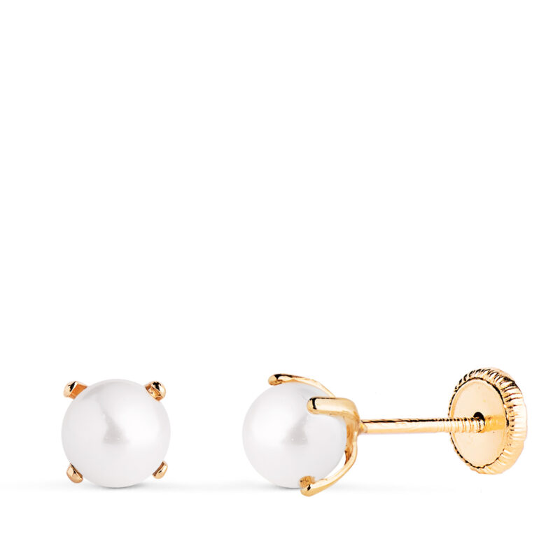 Pendientes de oro amarillo perla con 4 garras