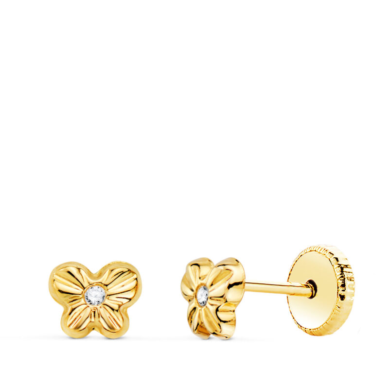 Pendientes de oro amarillo mariposa con circonita 5,5 × 4 mm