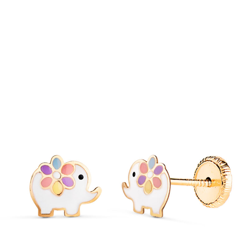 Pendientes de oro amarillo elefantes esmaltados
