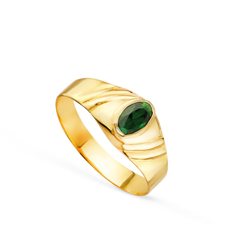 Solitario de oro amarillo pequeño bebé o meñique circonita verde ovalado 5 × 3 mm