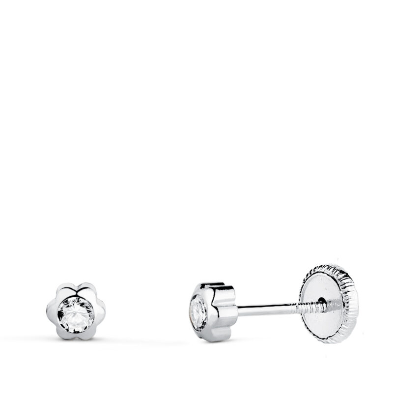 Pendientes de oro blanco chaton margarita con circonita