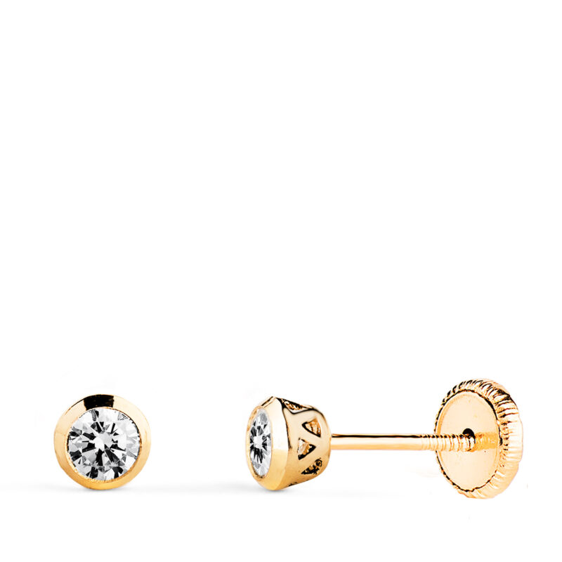 Pendientes de oro amarillo chaton con circonita canastilla calada