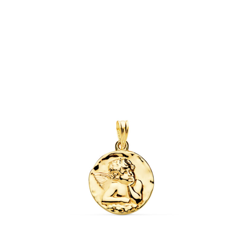 Medalla de oro amarillo redonda angelito burlón brillo 16 mm