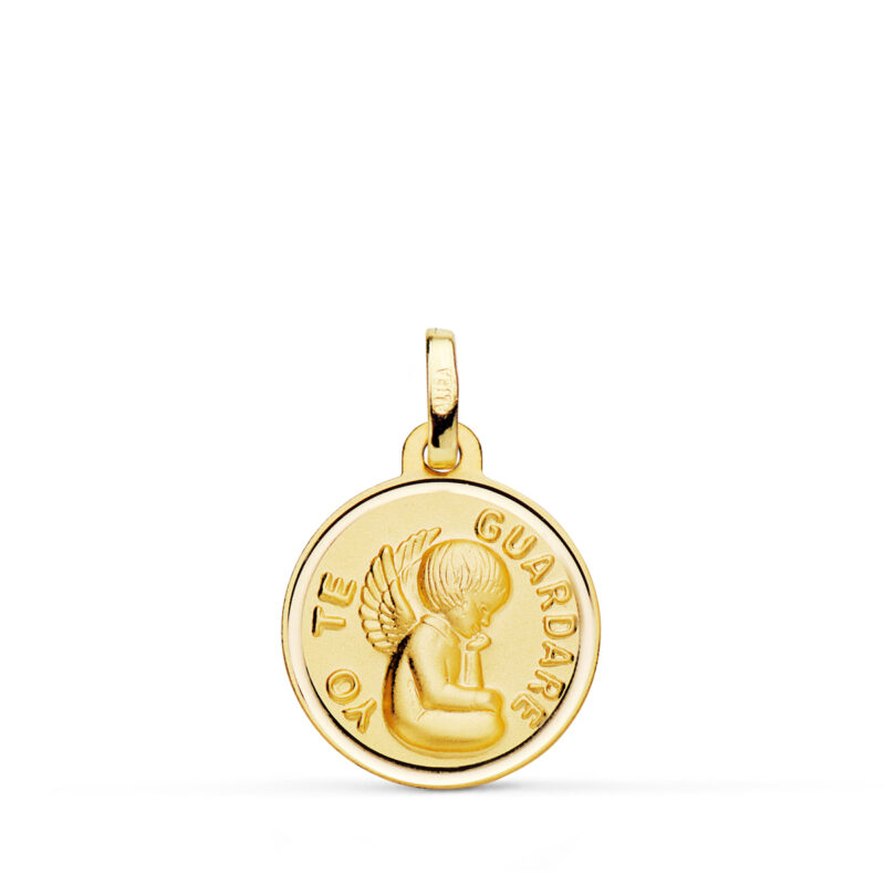 Medalla de oro amarillo ángel " yo te guardare " bisel 16 mm