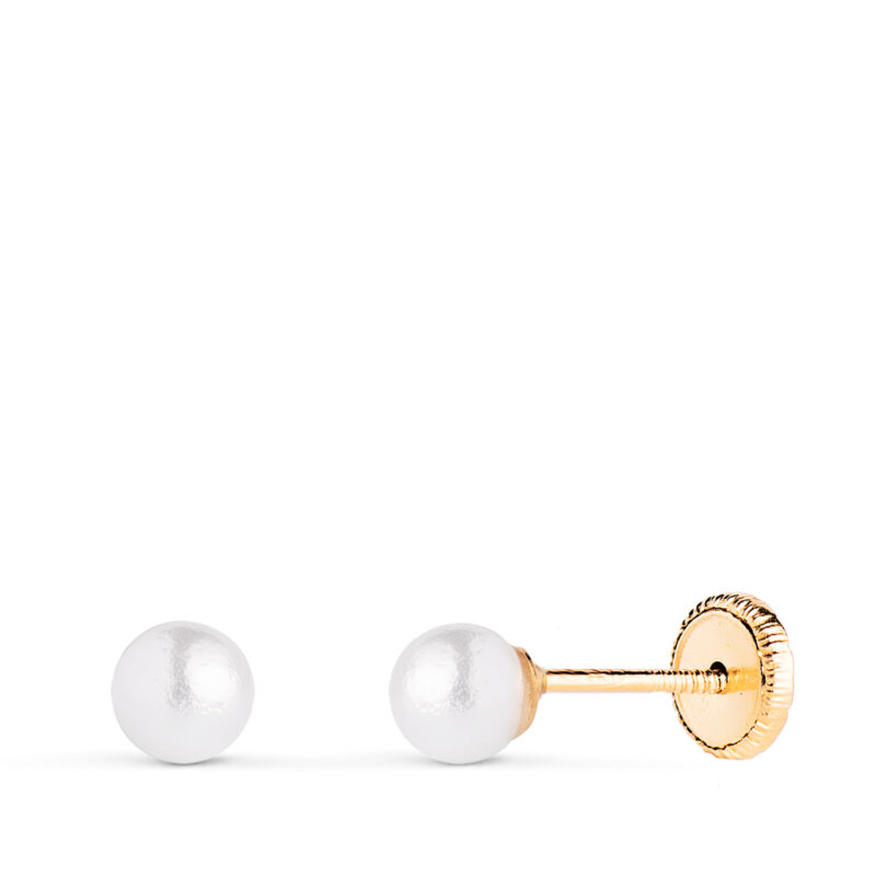 Pendientes de oro amarillo perla con casquilla