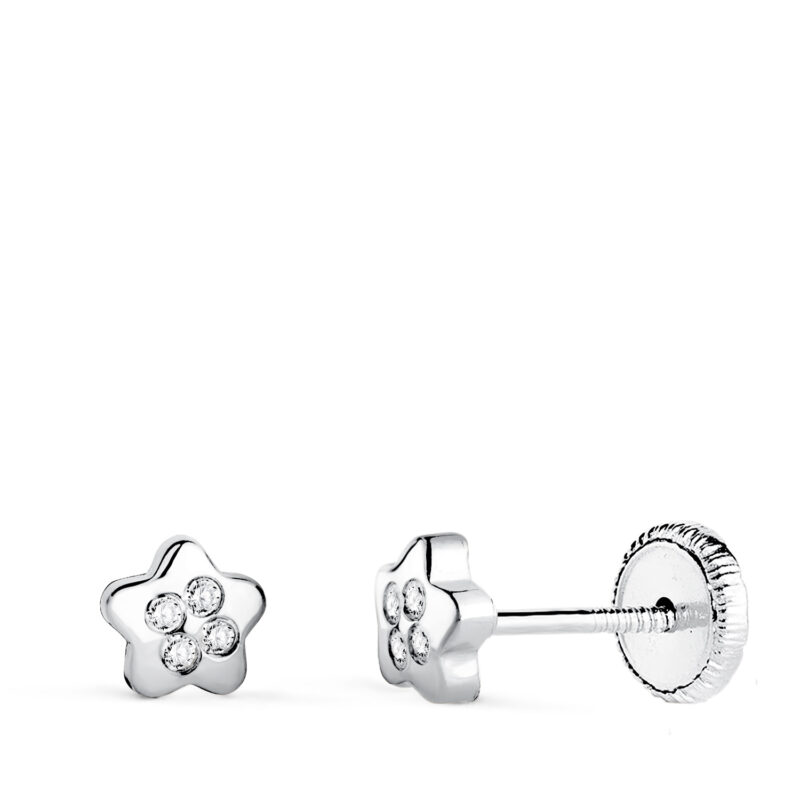 Pendientes de oro blanco estrella con circonitas
