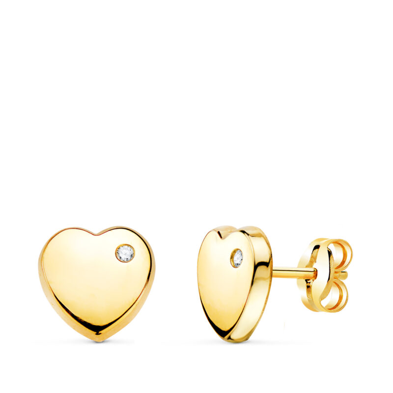 Pendientes de oro amarillo con corazón circonita brillo