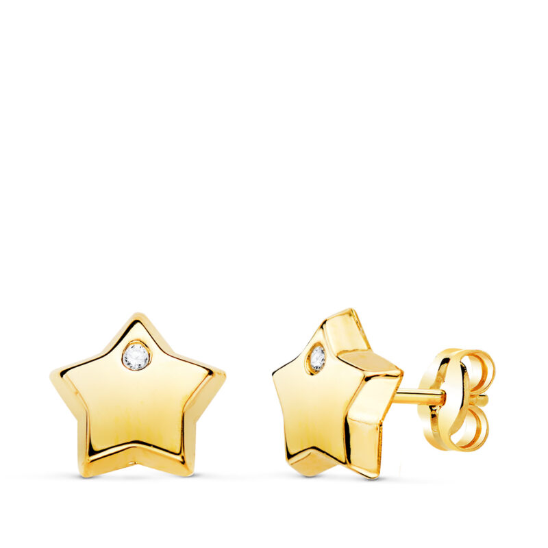 Pendientes de oro amarillo con estrella y circonita brillo