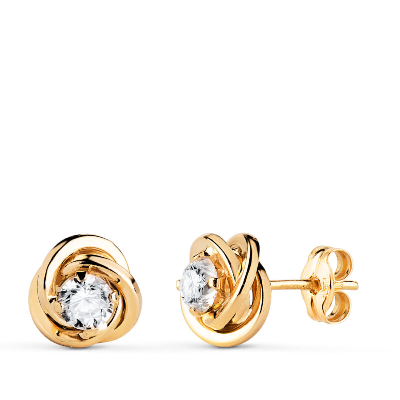 Pendientes de oro amarillo nudo con circonita