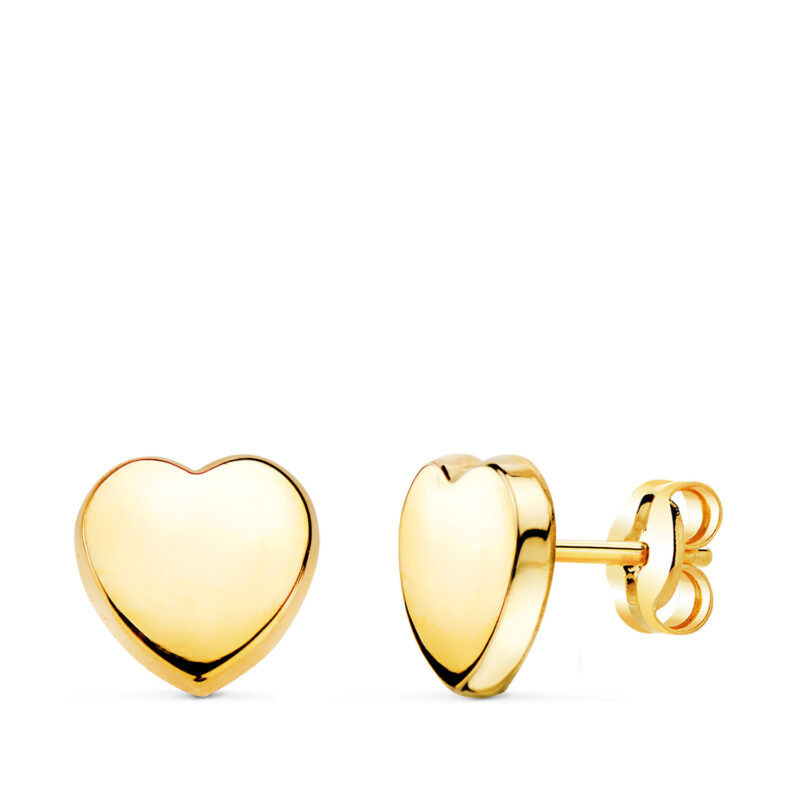 Pendientes de oro amarillo con corazón brillo