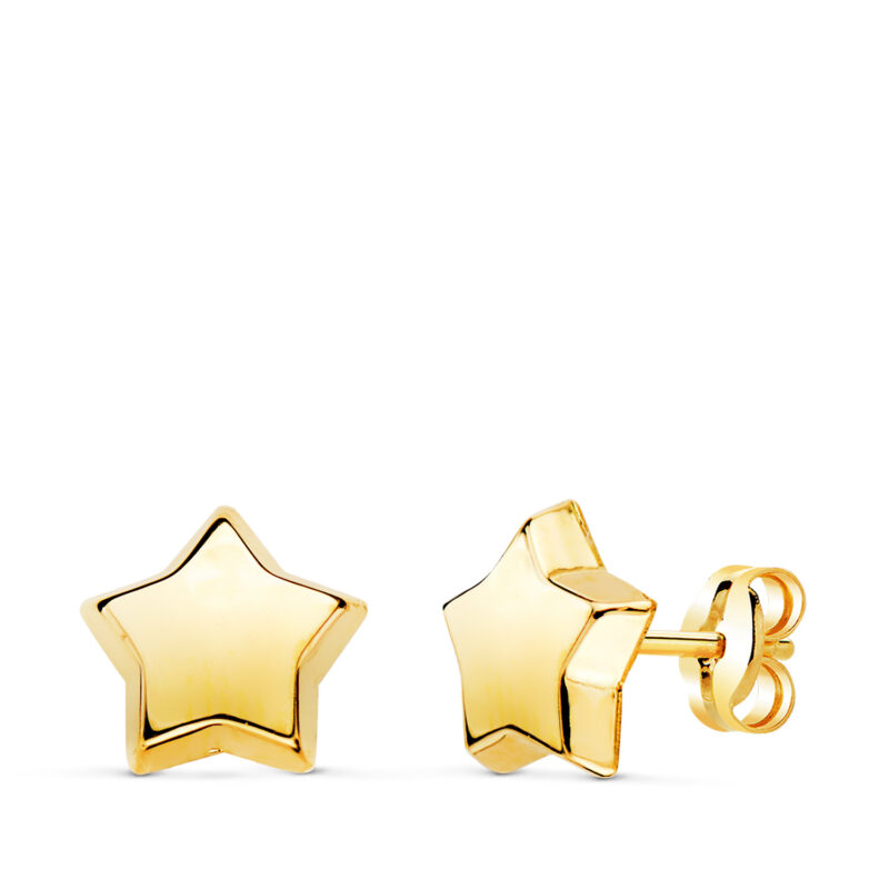 Pendientes de oro amarillo estrella lisa