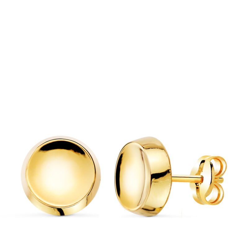 Pendientes de oro amarillo redondo concavo en brillo
