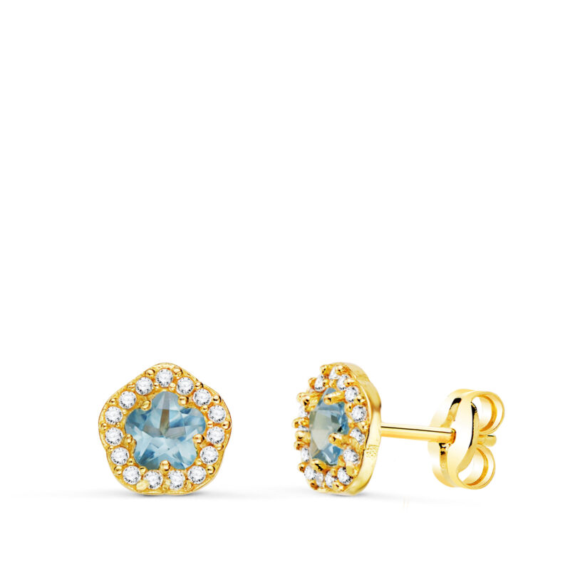 Pendientes de oro amarillo flor con orla de circonitas