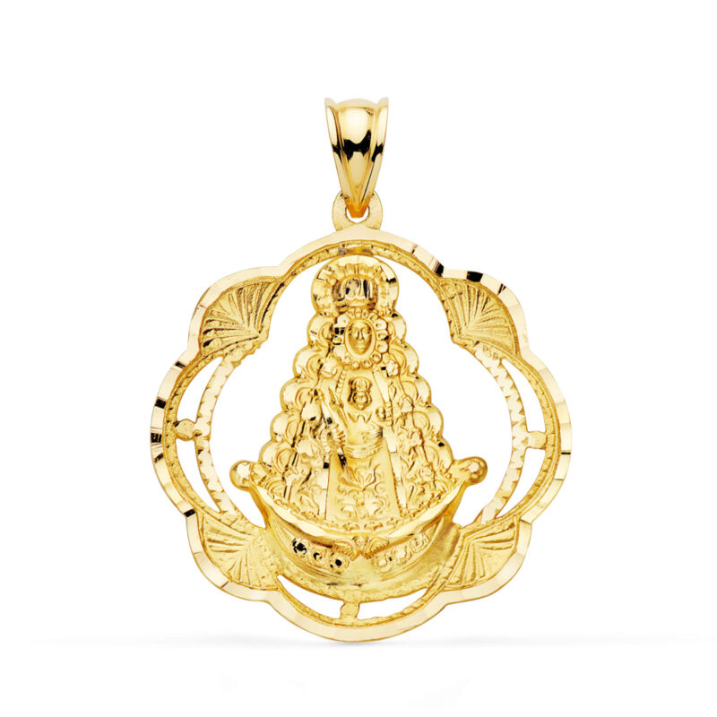 Medalla de oro amarillo Virgen del Rocío pandereta