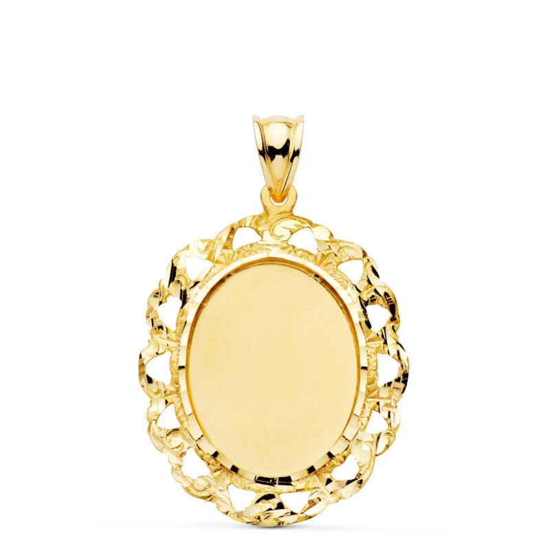 Placa de oro amarillo con marco de filigrana