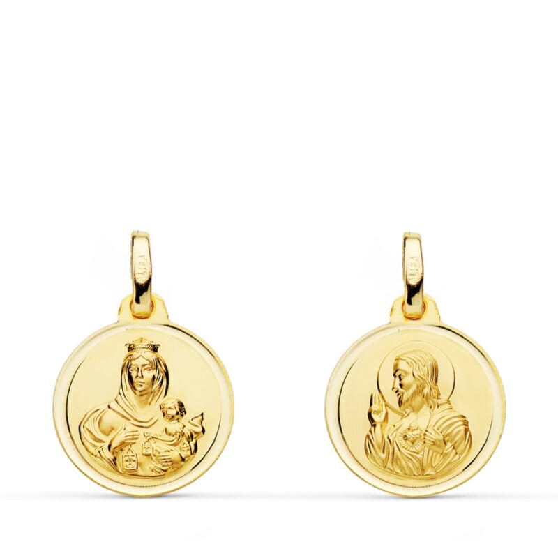 Escapulario de oro amarillo bisel oro amarillo Virgen del Carmen corazón de Jesús