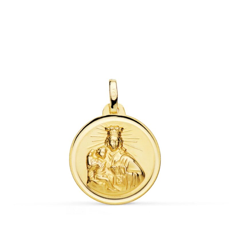 Medalla de oro amarillo Virgen María del Carmen bisel