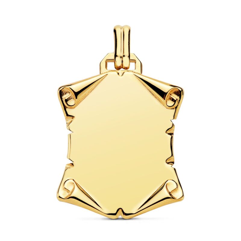 Placa de oro amarillo en forma de pergamino